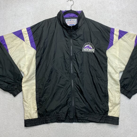 Vintage Colorado Rockies Windbreaker Jacket Men's XL Black Big Logo Starter